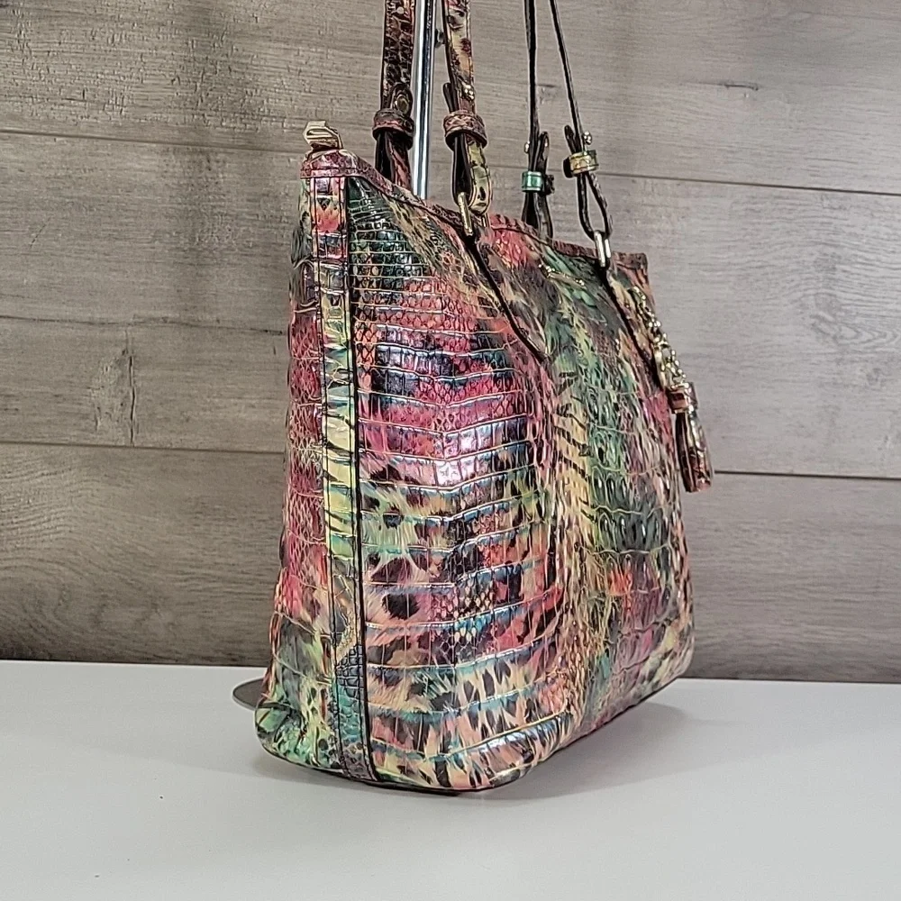 Brahmin Multi-Color Animal Print Croc-Embossed Leather Tote Shoulder Bag - Picture 4 of 16